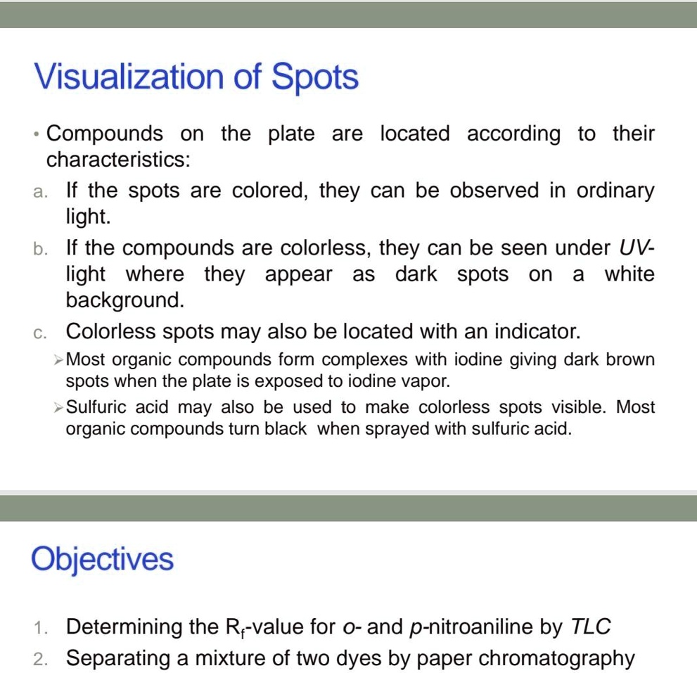 SOLVED Visualization of Spots Compounds on the plate are located