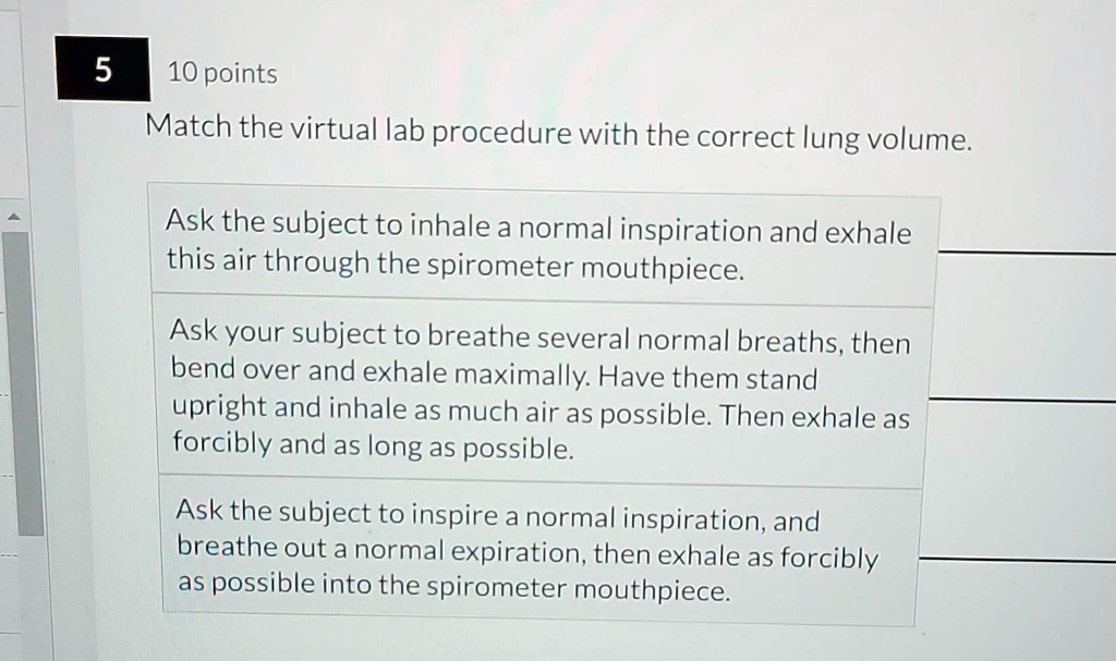 SOLVED 5 10points Match the virtual lab procedure with the correct