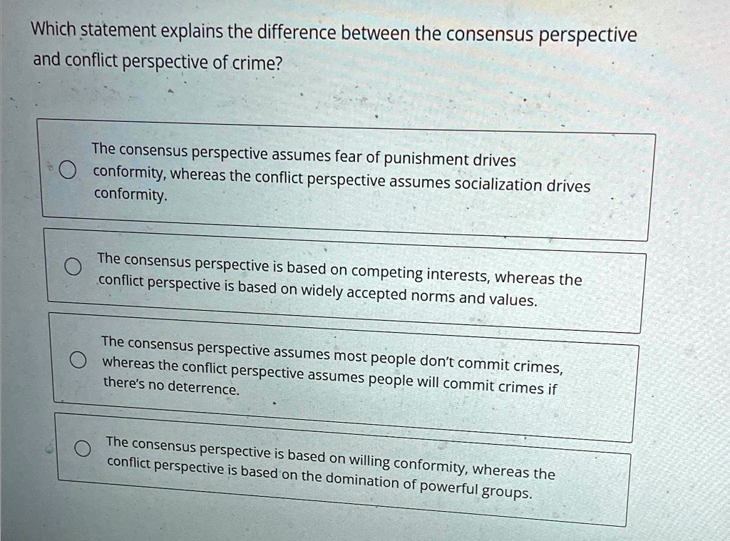 SOLVED: Which statement explains the difference between the consensus ...