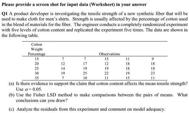 SOLVED: Please provide screcn shot for input data (Worksheet ...