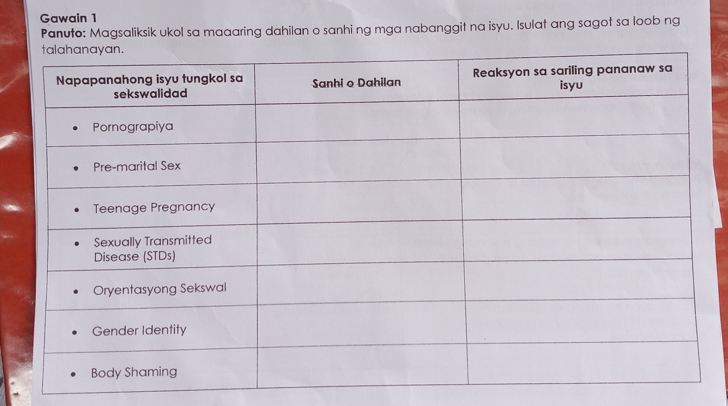 Gawain 1 Panuto: Magsaliksik Ukol Sa Maaaring Dahilan O Sanhi Ng Mga ...