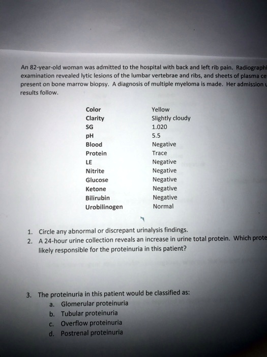 An 82yearold woman was admitted to the hospital with back and left