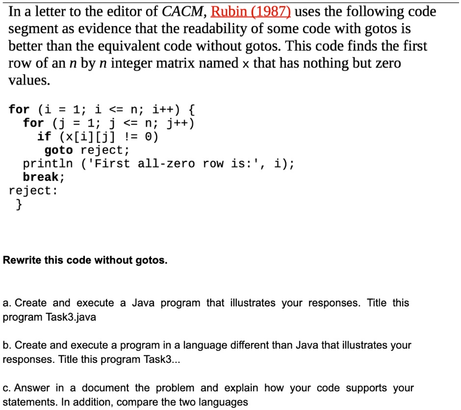 SOLVED: In a letter to the editor of CACM, Rubin (1987) uses the ...