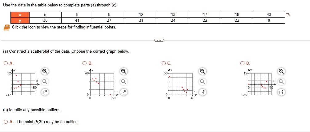 Use the data in the table below to complete parts (a) through (c). x 5 ...