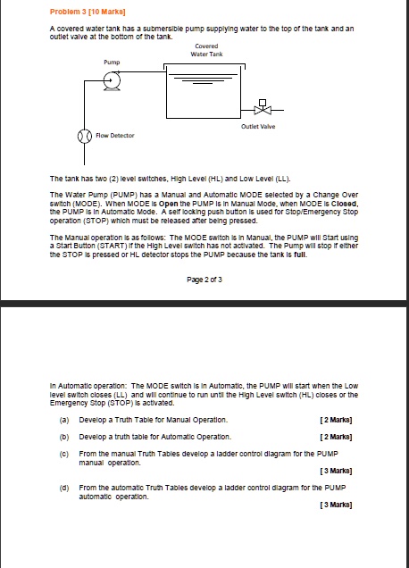 SOLVED: Problem 3 [10 Marks] In a water tank, there are two level ...