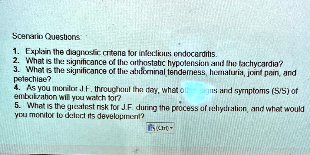 SOLVED: Scenario Questions: Explain the diagnostic criteria for ...