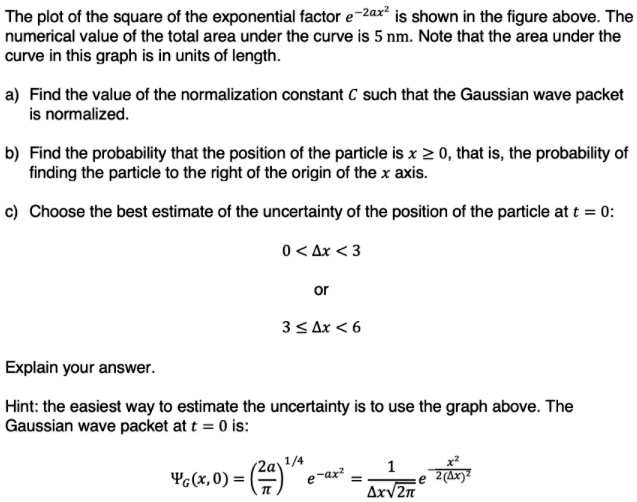 Exponential Normalization The plot of the square of the exponential factor e^-2ax^2 is...
