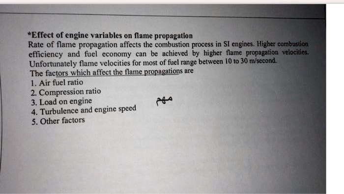 SOLVED: Effect of Engine Variables on Flame Propagation Rate of flame ...