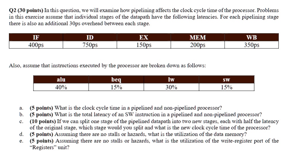 SOLVED Q2 (30 points) In this question, we will examine how pipelining
