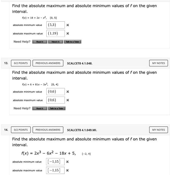 Solved Find the absolute maximum and absolute minimum values