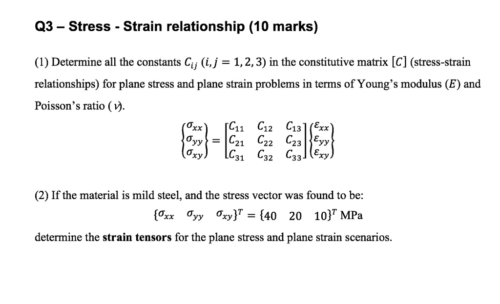 SOLVED: Q3 - Stress - Strain relationship (10 marks) (1) Determine all ...