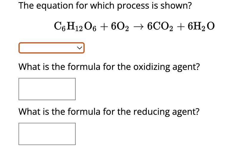 SOLVED: The equation for which process is shown? C6H12O6 + 6O2 -> 6CO2 ...