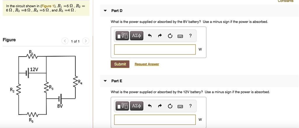 Solved In The Circuit Shown In Figure 1 R 5 N Re 6 Rz 8 0 R4 5 N And R 4n Part D Wnat Is The Power Supplied