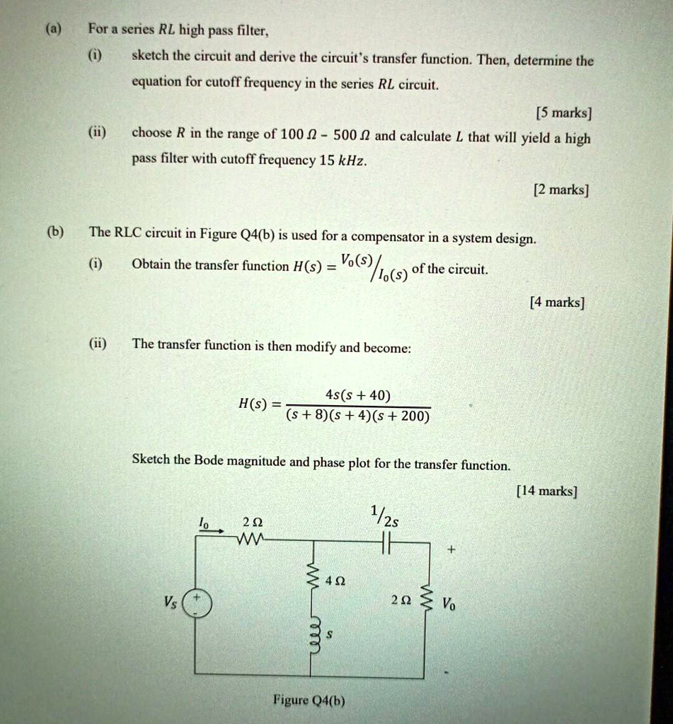 SOLVED Circuit Theory For a series RL high pass filter, sketch the
