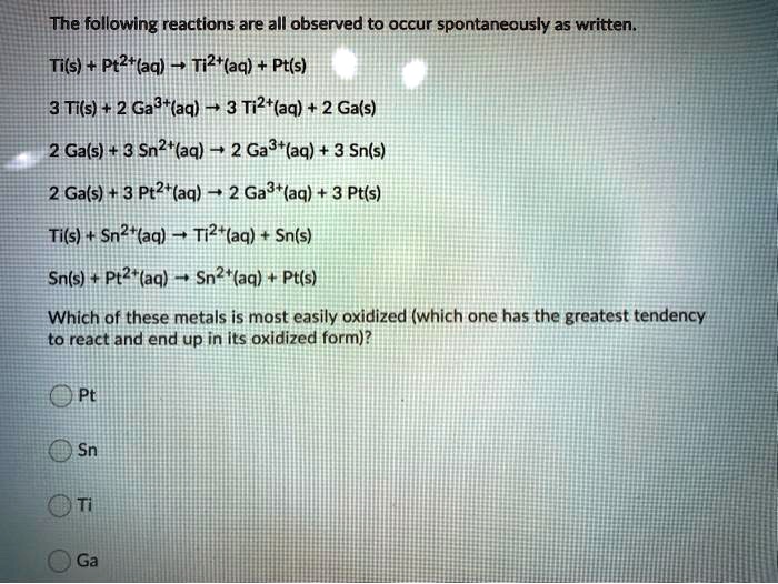 SOLVED: The following reactions are all observed to occur spontaneously