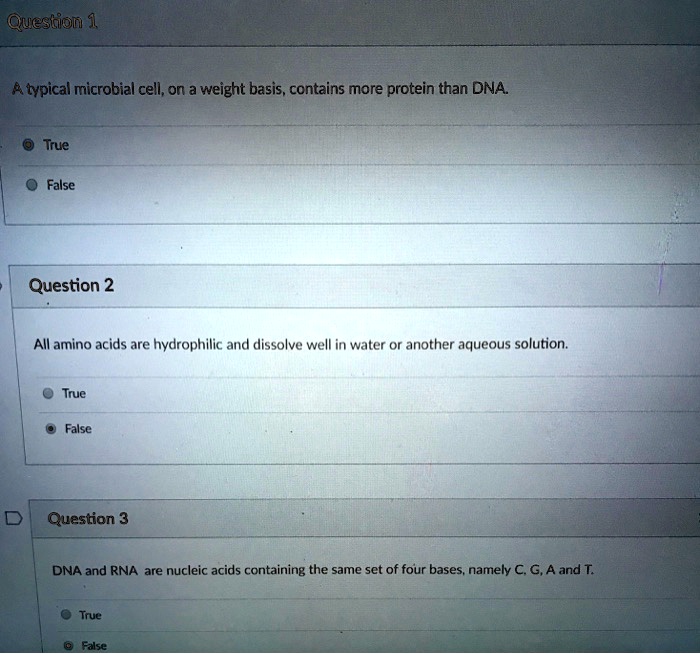 SOLVED Question 1 An atypical microbial cell, on a weight basis, contains more protein than DNA