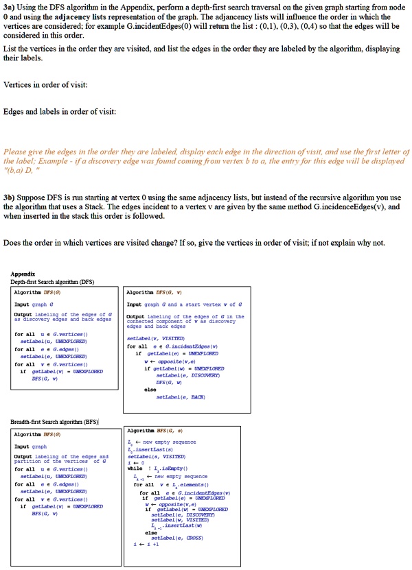SOLVED: 3a) Using the DFS algorithm in the Appendix, perform a depth ...