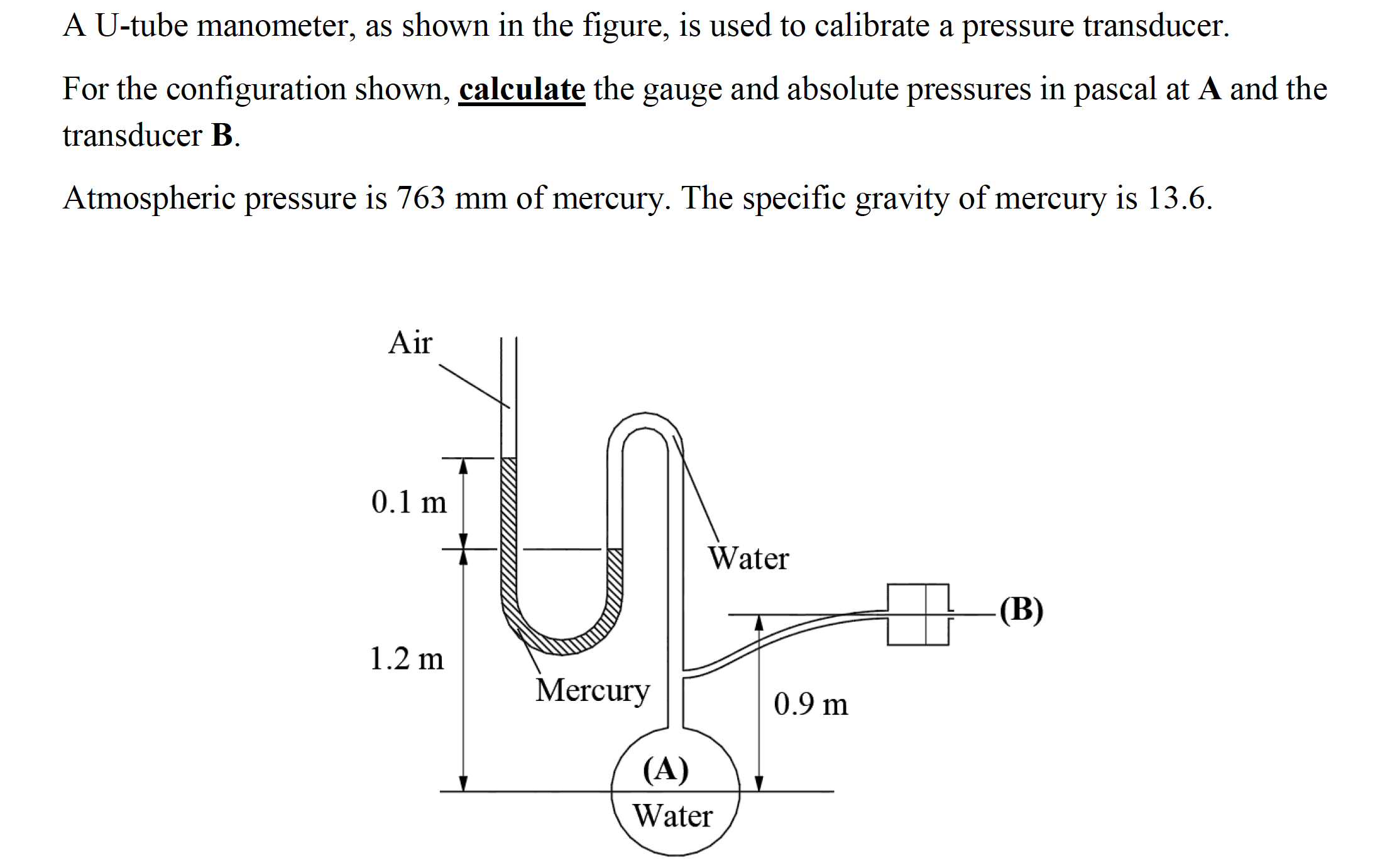 SOLVED: A U-tube manometer, as shown in the figure, is used to ...