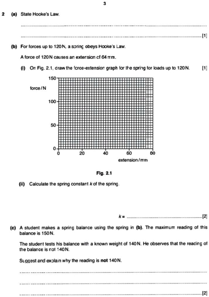 (a) State Hooke's Law. (d) For forces up to 120N, a spring obeys Hooke