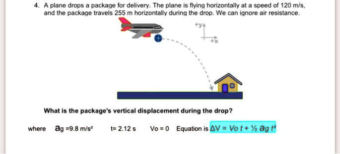 A plane drops package for delivery. The plane is flying horizontally at a speed of 120 m/s and ...