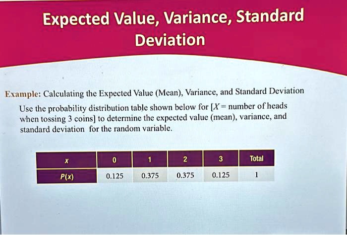 SOLVED: Expected Value,Variance, Standard Deviation Example:Calculating ...