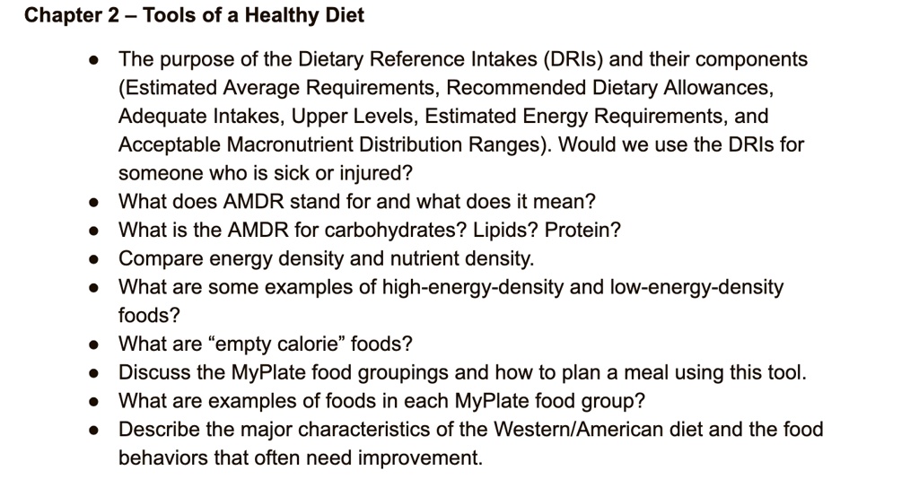 SOLVED Chapter 2 Tools of a Healthy Diet The purpose of the Dietary
