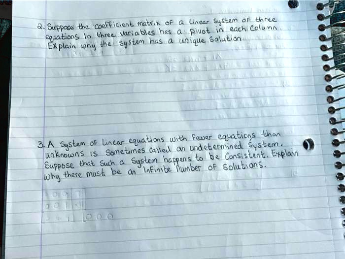 2. Suppose the coefficient matrix of a Linear System of three equations ...