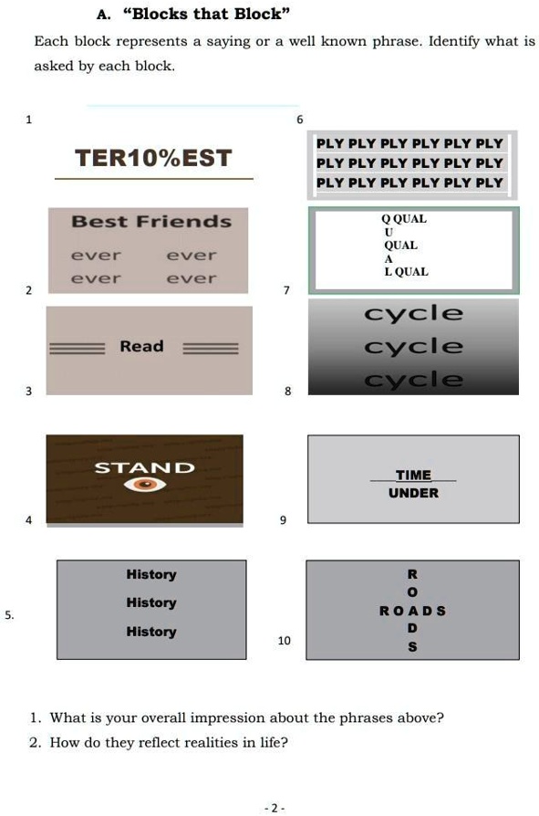 Blocks That Block A blocks that blockeach block represents a saying or a well...