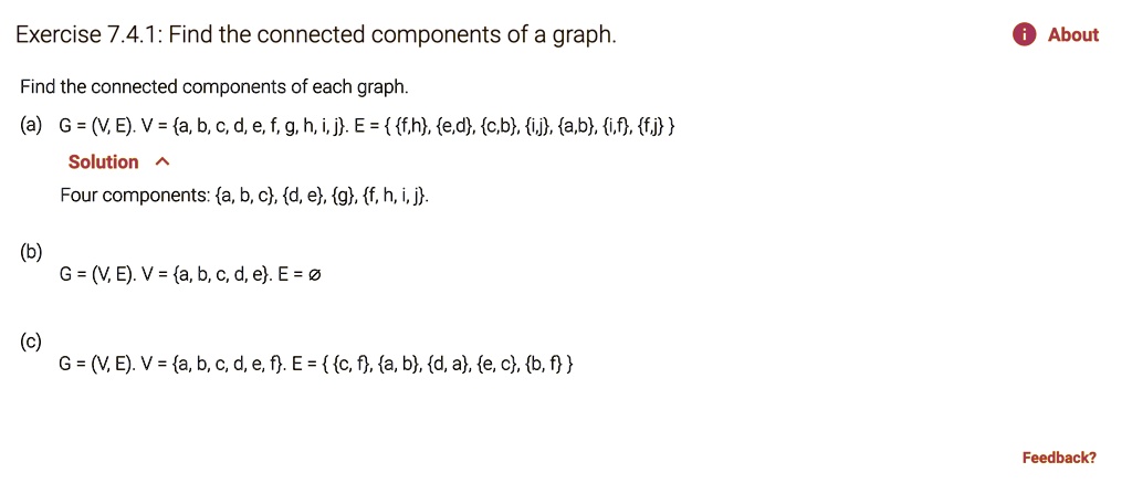 SOLVED: Exercise 7.4.1: Find the connected components of a graph: About ...
