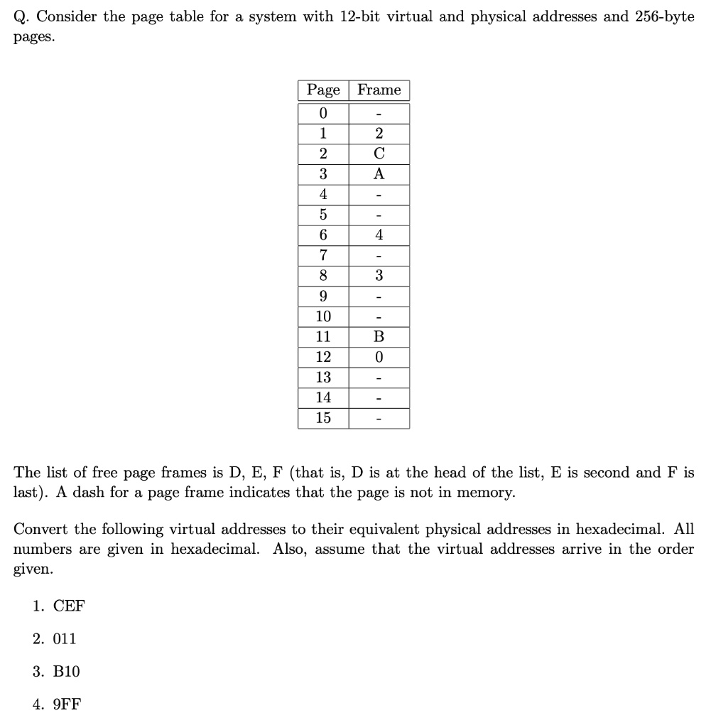 q consider the page table for a system with 12 bit virtual and physical ...