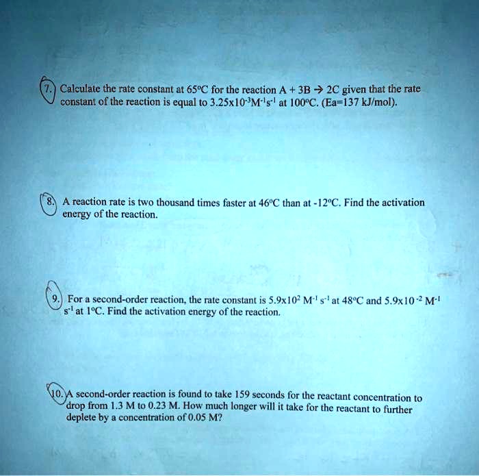 SOLVED: Calculate the rate constant at 659Â°C for the reaction A + 3B ...