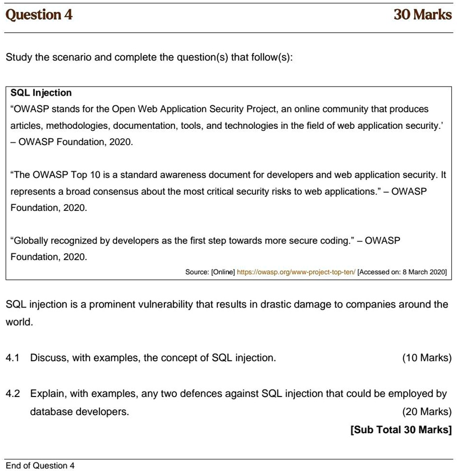 SOLVED: Question 4 30 Marks Study the scenario and complete the ...