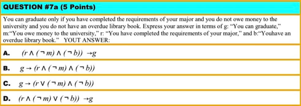 question 7a 5 points you can graduate only if you have completed the requirements of your major and you do not owe money t0 the university and you do not have an overdue library book express 70568