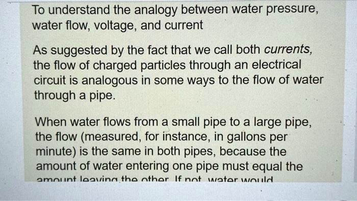 SOLVED: To understand the analogy between water pressure, water flow ...