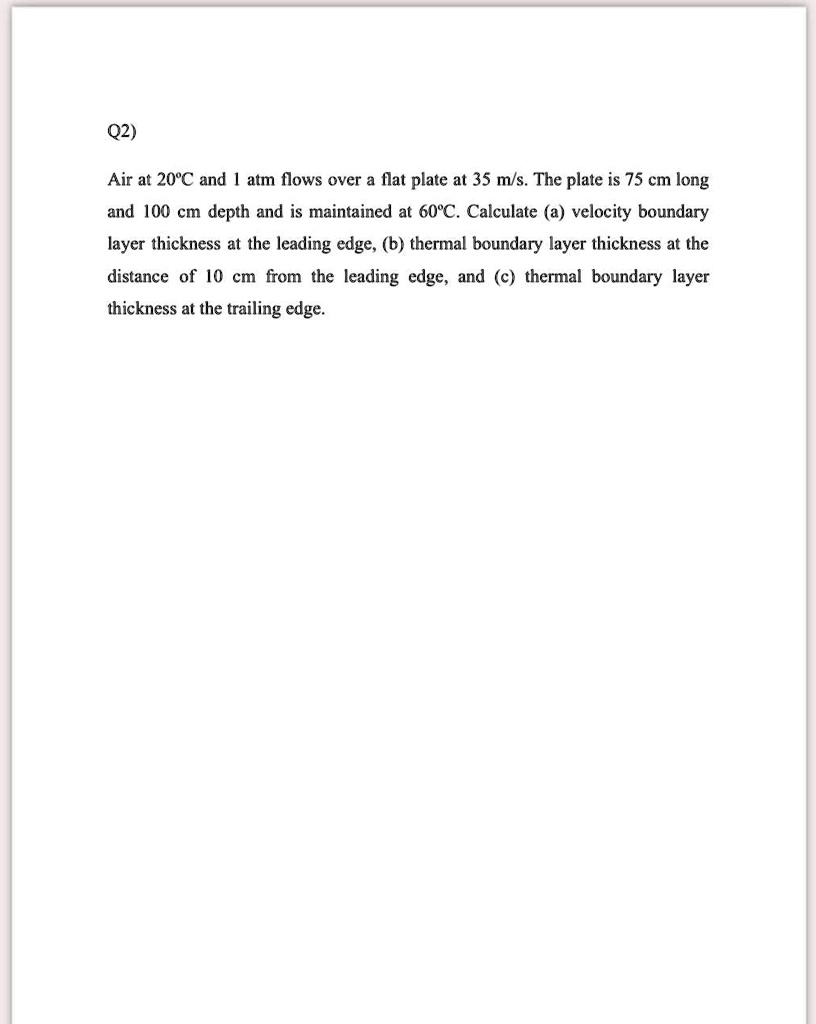 SOLVED: Air at 20Â°C and 1 atm flows over a flat plate at 35 m/s. The ...