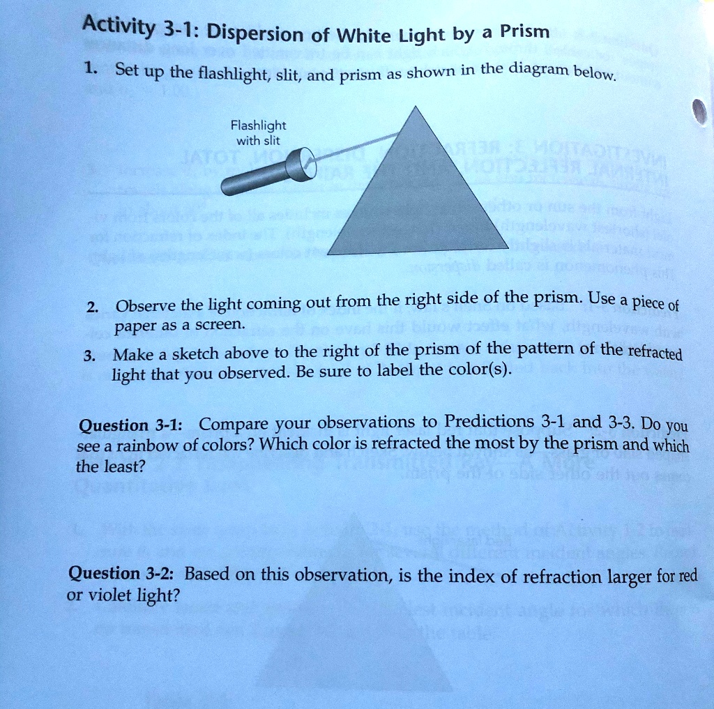 SOLVED Activity 31 Dispersion of White Light by a Prism 1 Set up the