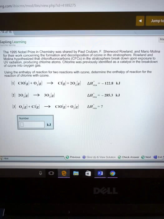 SOLVED ' Using the enthalpy of reaction for two reactions with ozone, determine the enthalpy of