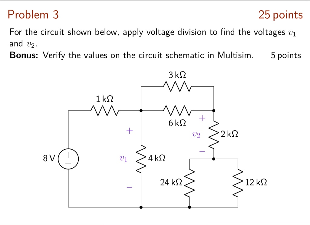 SOLVED: For The Circuit Shown Below, Apply Voltage Division To Find The ...