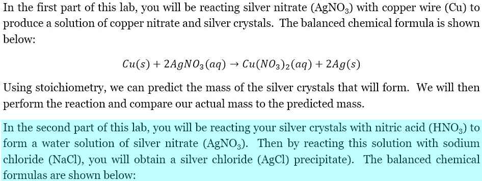 SOLVED In the first part of this lab you will be reacting silver