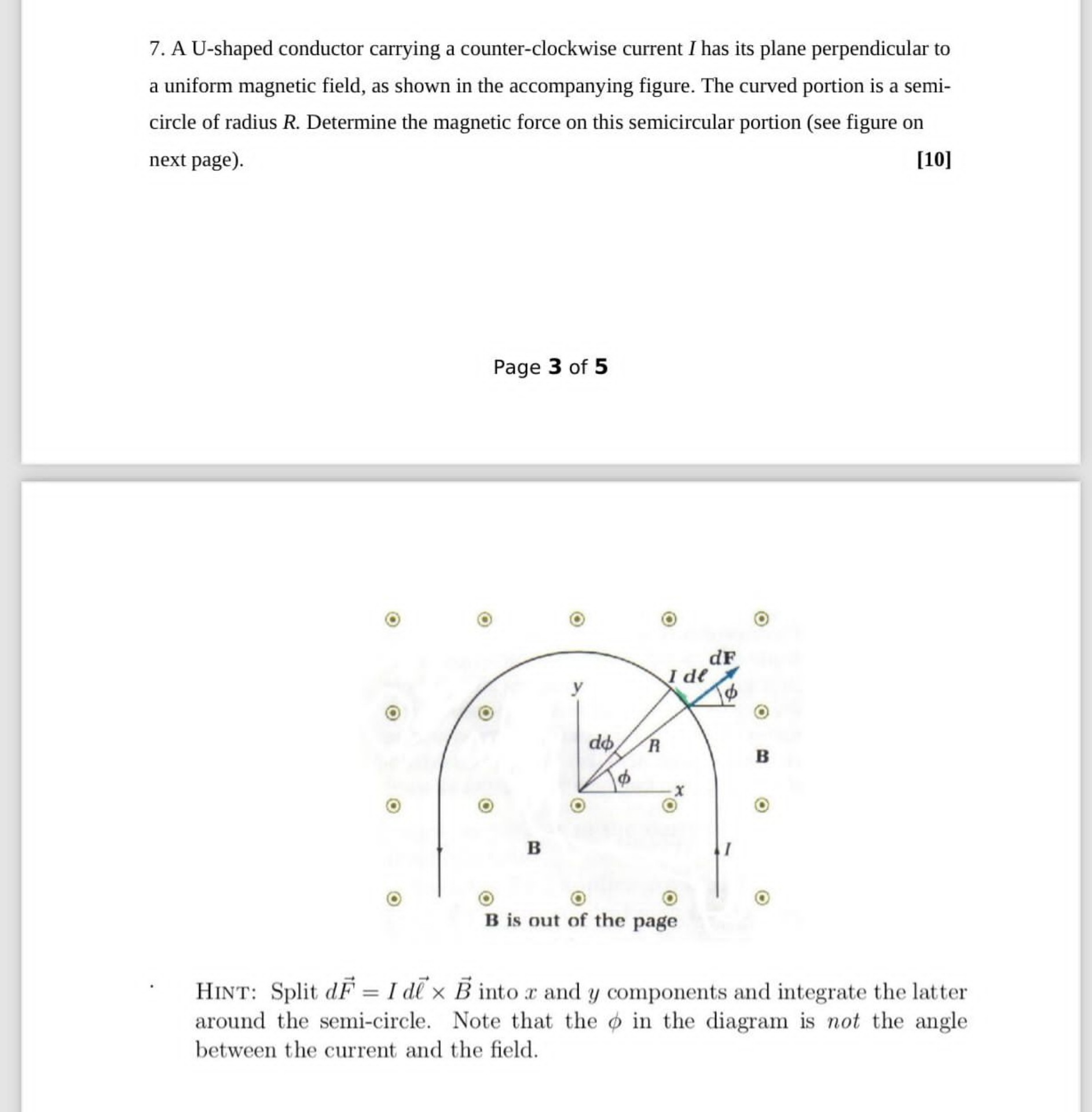 Perpendicular Counter 7. A U-shaped conductor carrying a counter-clockwise current I has its ...