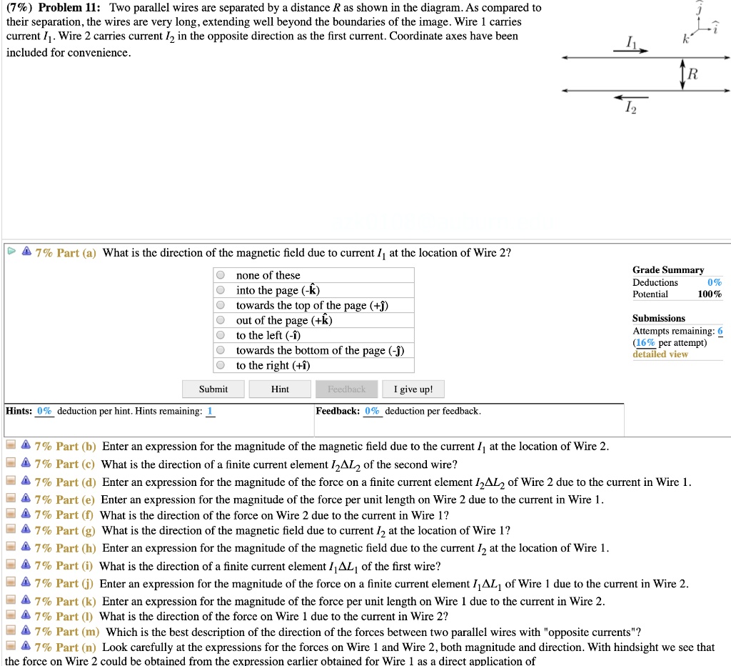 7 problem il two parallel wires are separated by distance r as shown in ...