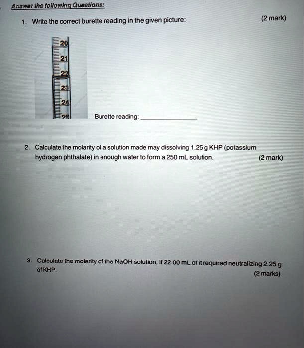 SOLVED Answer the following questions Write the correct burette