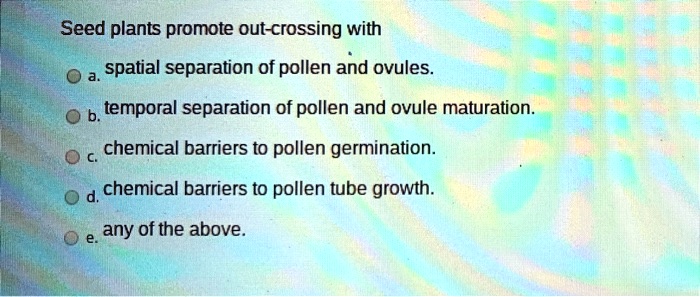 SOLVED: Seed plants promote out-crossing with spatial separation of ...