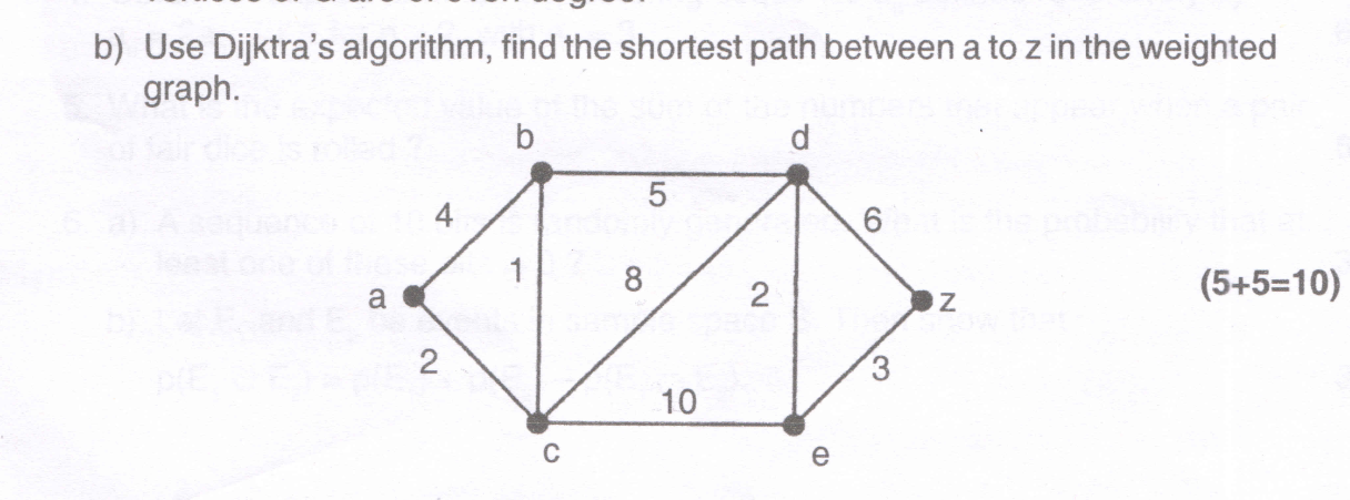 b) Use Dijktra's algorithm, find the shortest path between a to z in ...