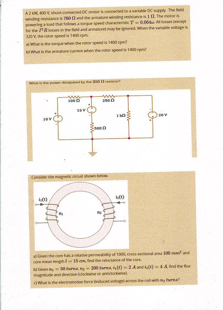 SOLVED A 2 kW, 400 V, shuntconnected DC motor is connected to a