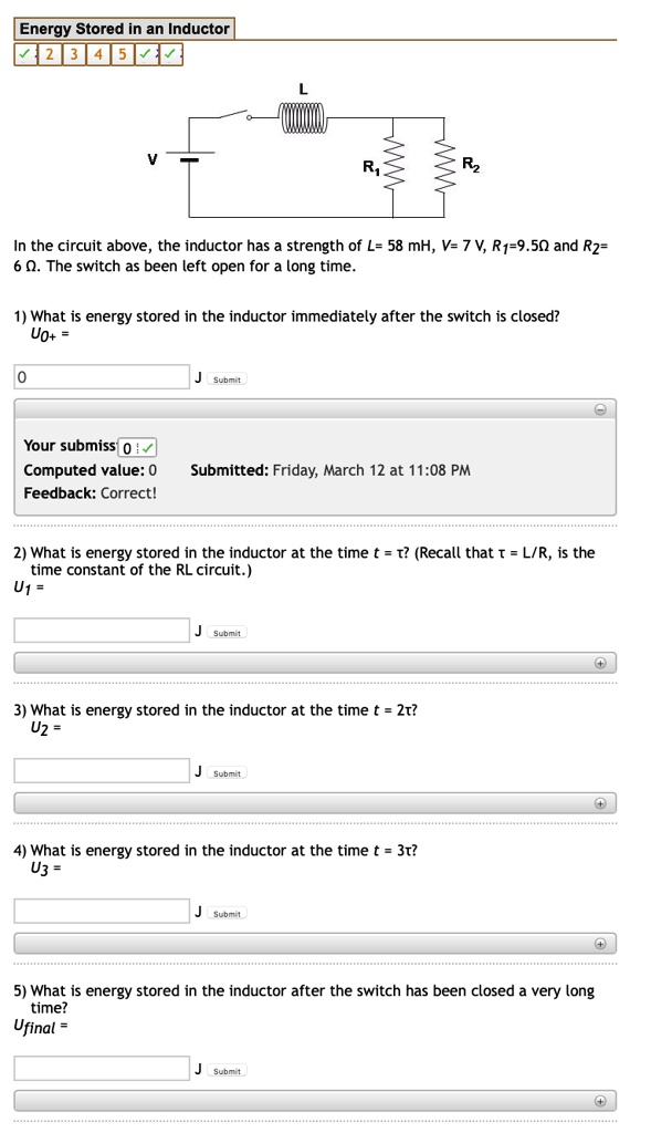 SOLVED Energy Stored in an Inductor In the circuit above, the inductor
