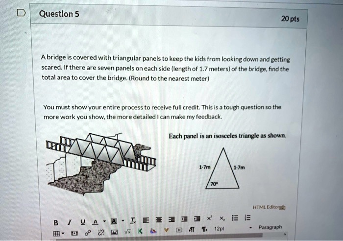 Panel Bridge Triangle Question 5 20 pts A bridge is covered with triangular panels...