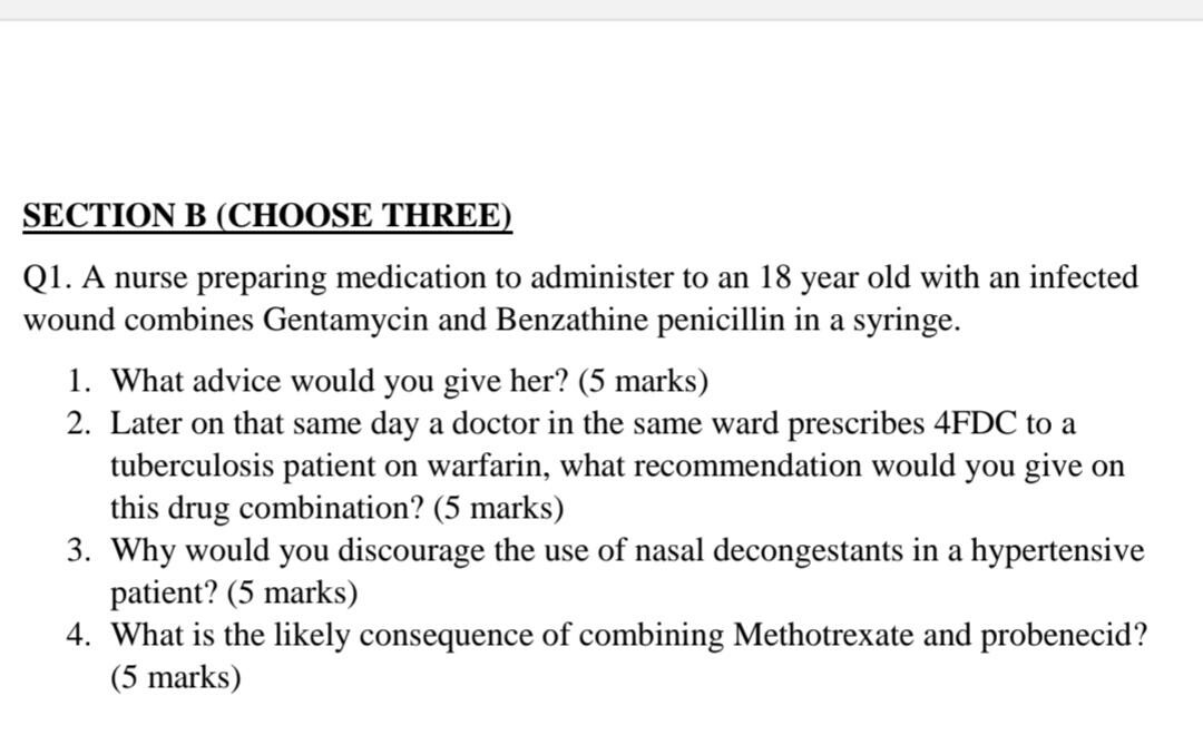 SOLVED SECTION B (CHOOSE THREE) Q1. A nurse preparing medication to