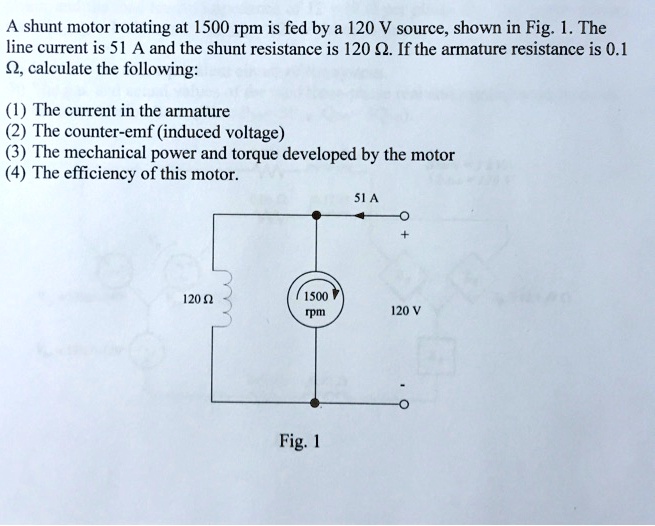 A shunt motor rotating at 1500 rpm is fed by a 120 V source,...