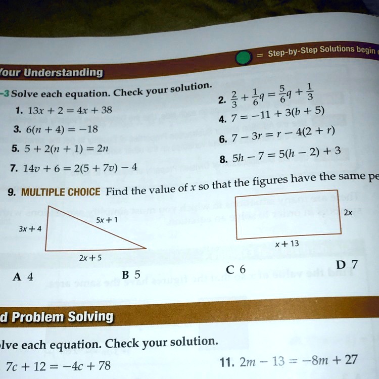 SOLVED Find the value of x so that the figures have the same